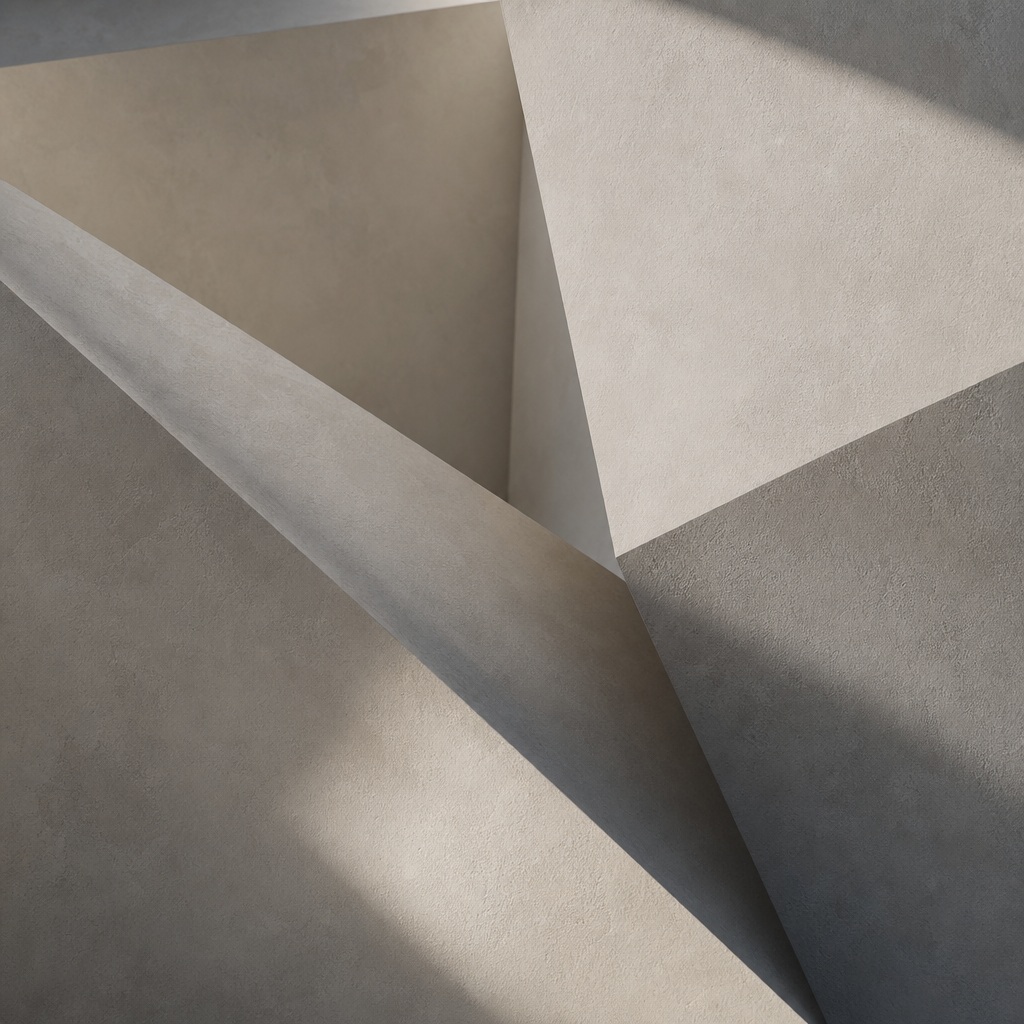 Abstract folded paper-like planes in muted beige and gray with soft shadows
