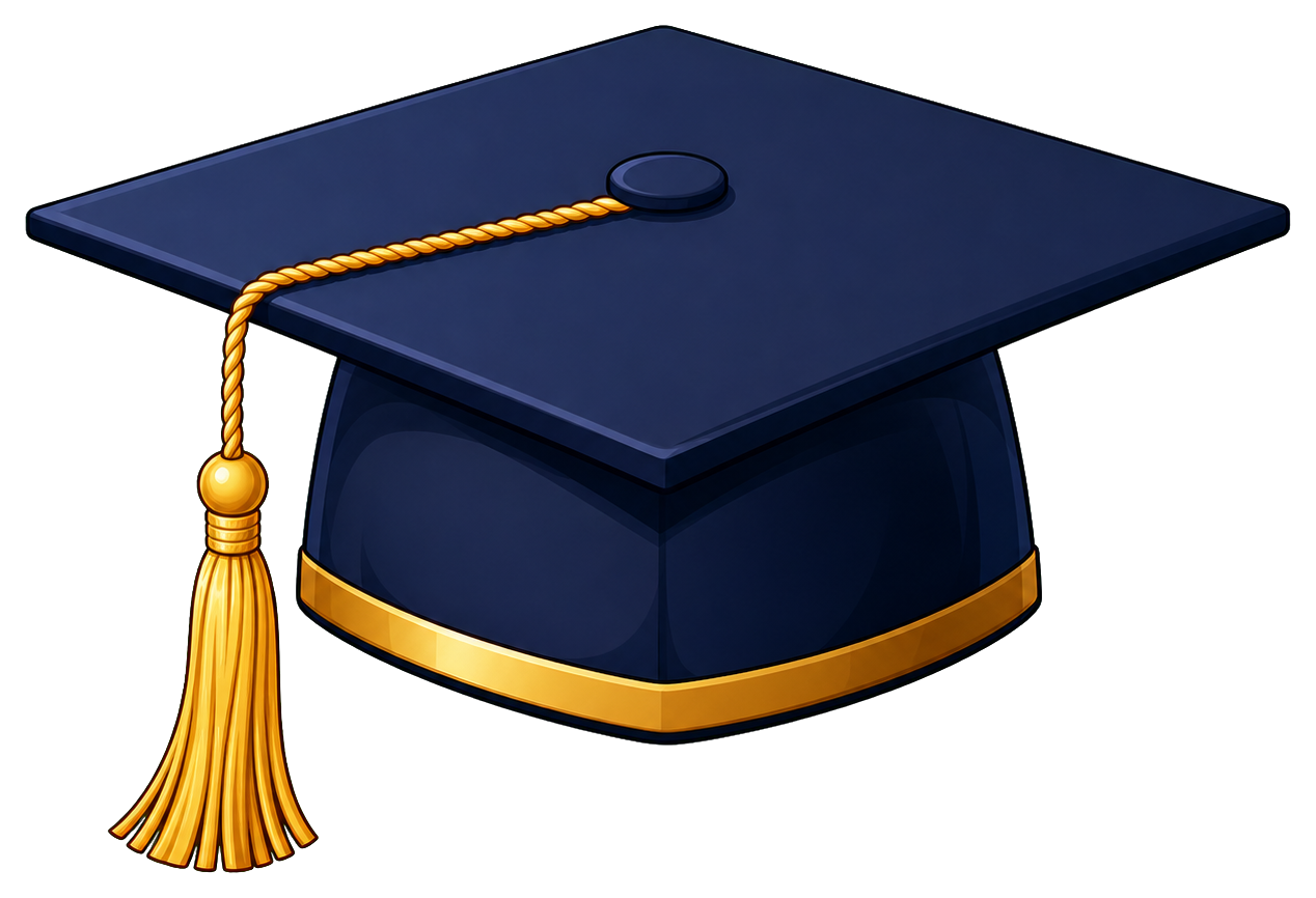 Blue graduation cap with a gold tassel on a dark background