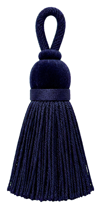 Dark navy velvet tassel with a looped top and long hanging strands
