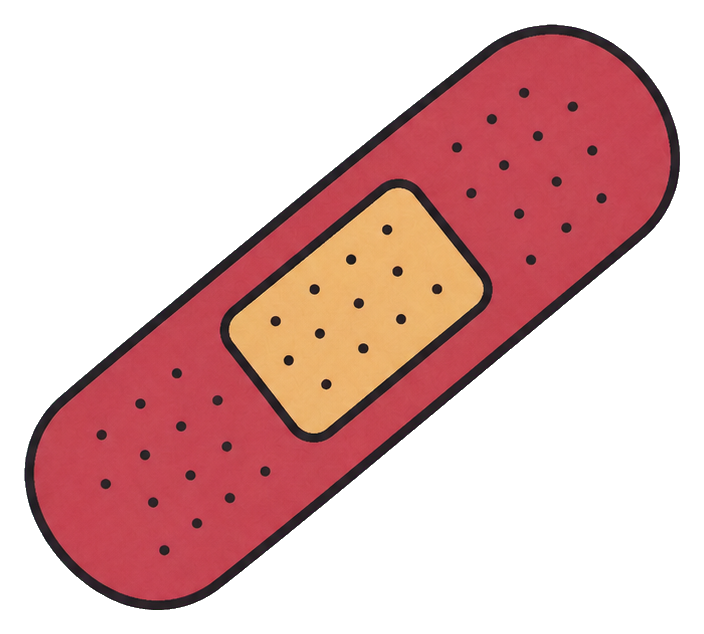 Simple red adhesive bandage illustration with a beige center pad and dotted details