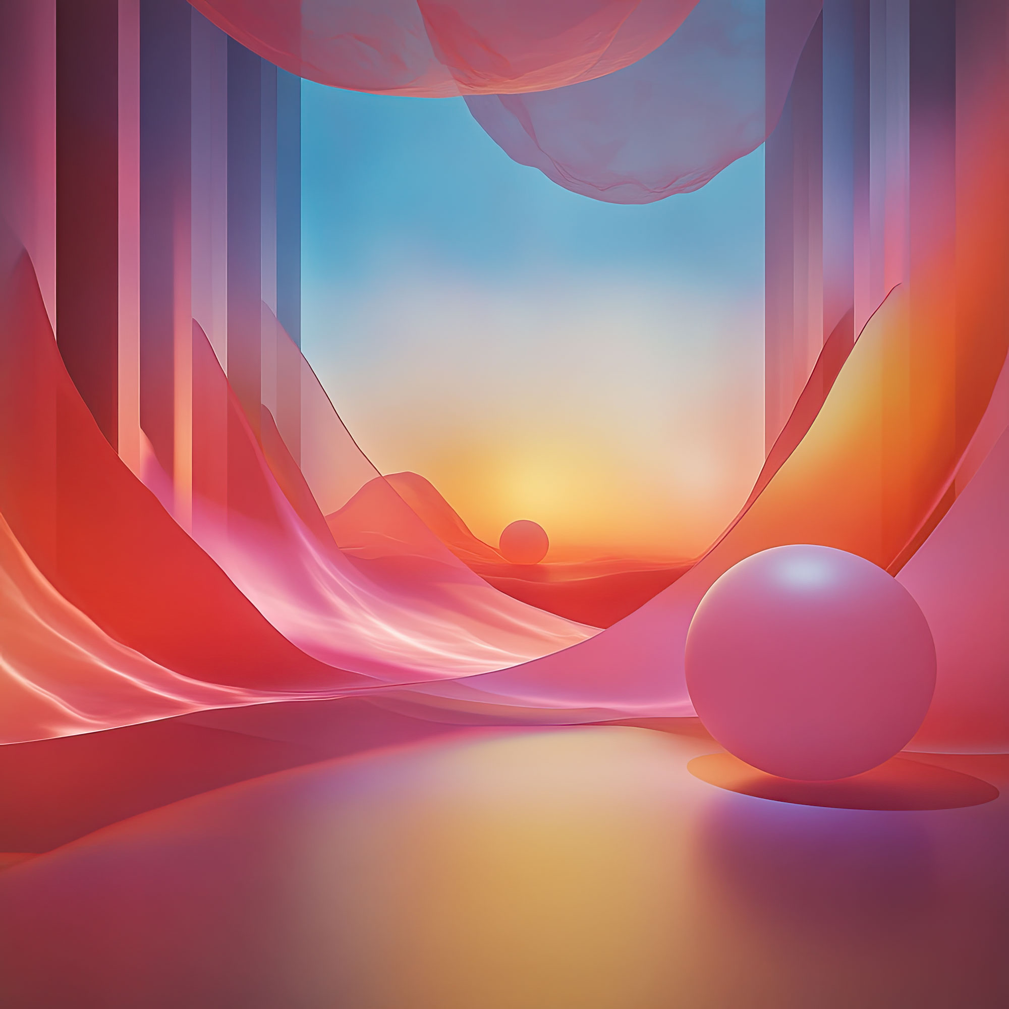 Preview for Surreal-3d-landscape-pink-sphere-whimsical-backdrop-background-261dd