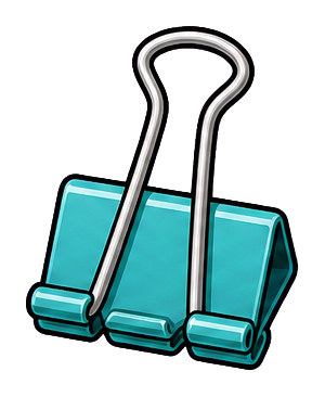 A teal binder clip with a black wire handle on a dark background.