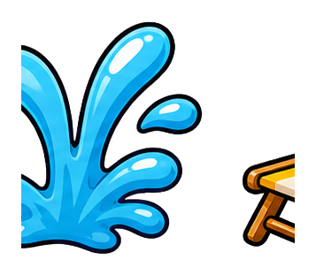 Bright blue water splash sticker with droplets on a transparent background