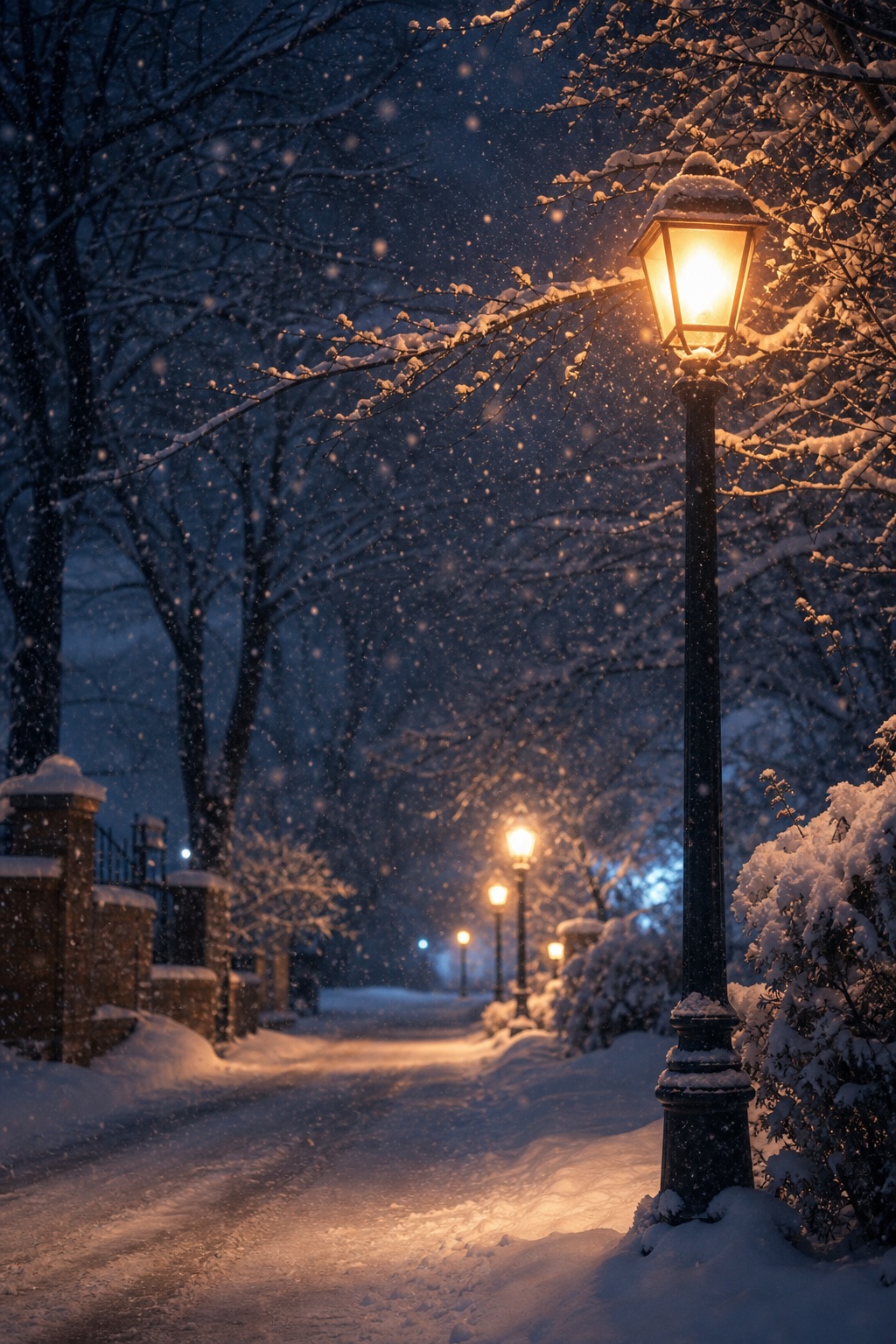 Preview for Snowy Night Street Lamp Winter Background