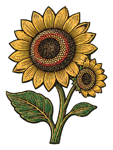 Preview for Sunflower Woodblock Sticker Graphic