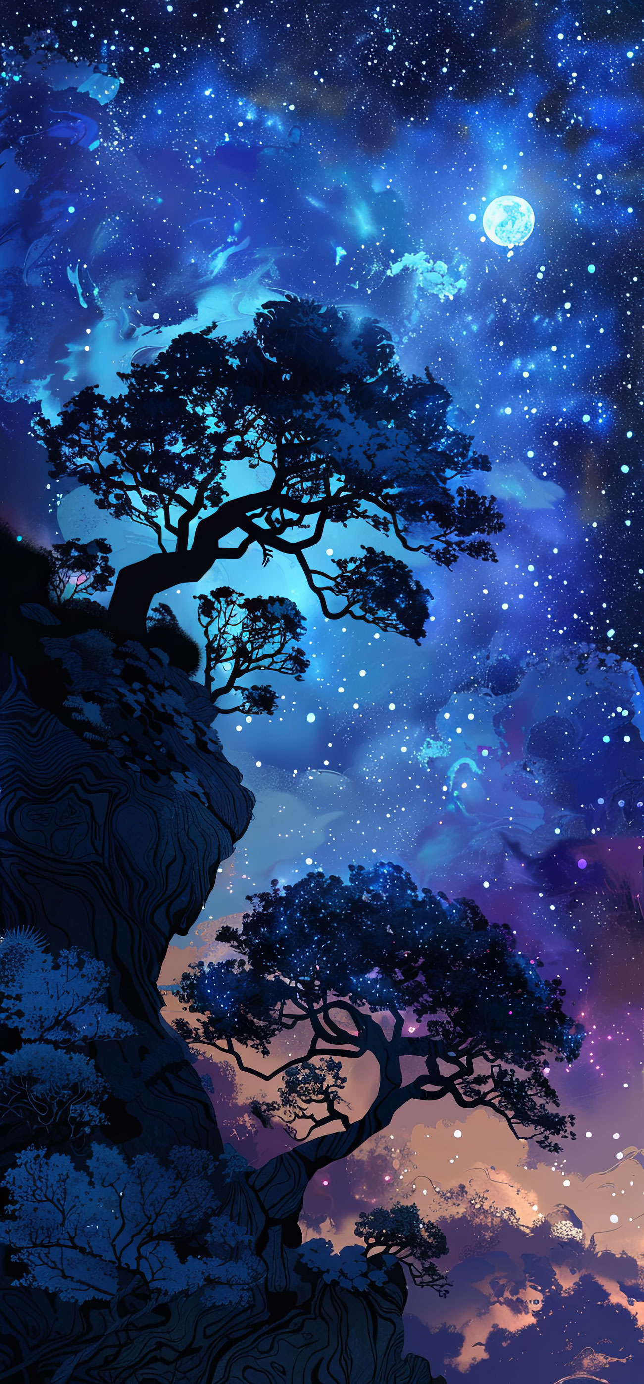 Preview for Cosmic-landscape-silhouetted-trees-astrophotography-phone-backgr-f8546