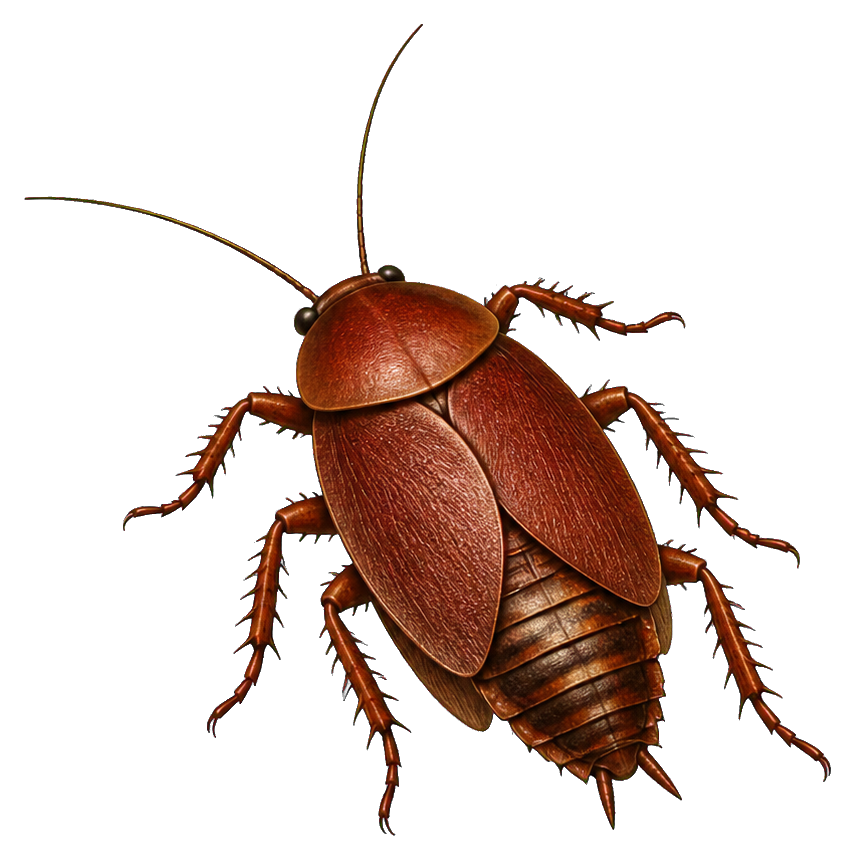 Illustrated brown prehistoric roachoid insect with long antennae and segmented body