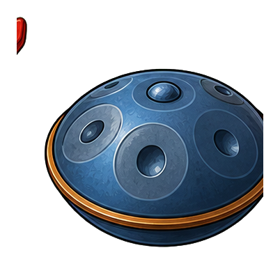Blue handpan drum sticker with round tone fields and orange rim