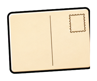Blank beige postcard with a vertical center line and postage stamp corner