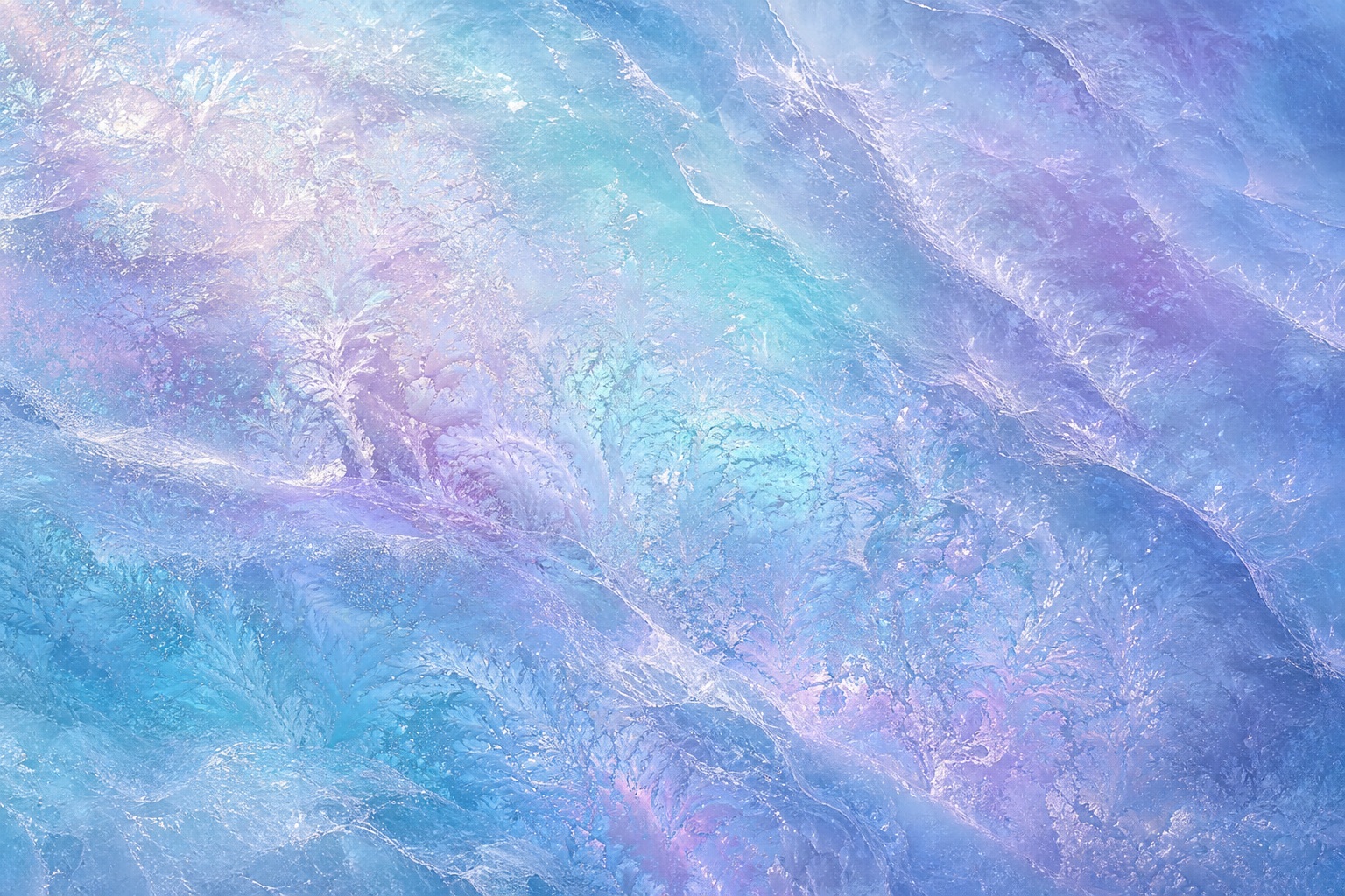 Soft frosted ice texture with blue and lavender tones and crystalline streaks