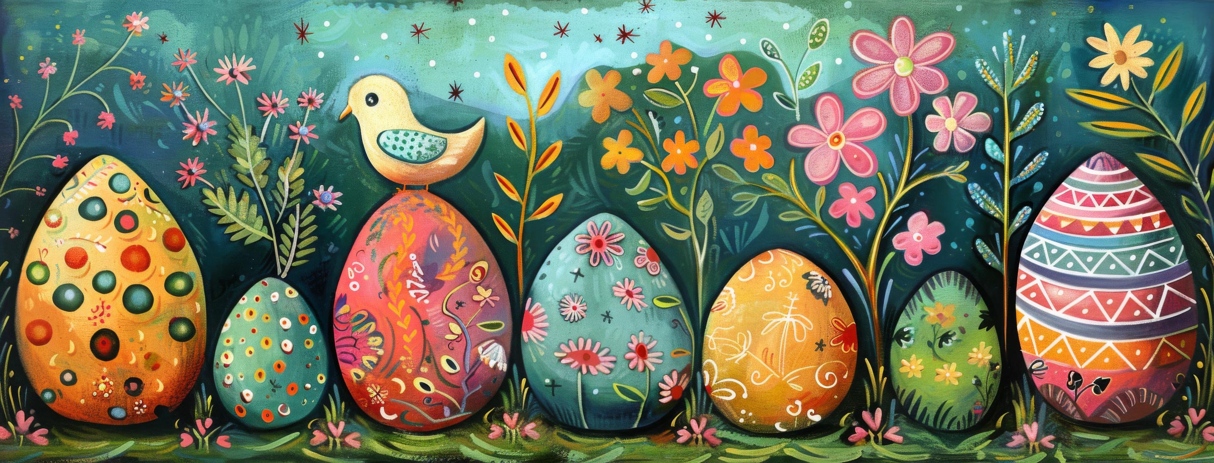 Preview for Easter-eggs-in-floral-garden-easter-facebook-background-06601