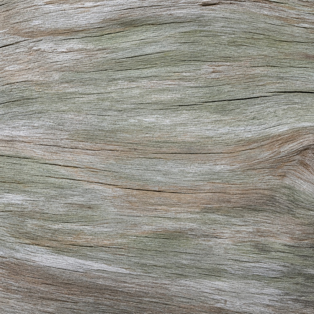 Weathered reclaimed wood planks with soft sage-gray grain and driftwood patina