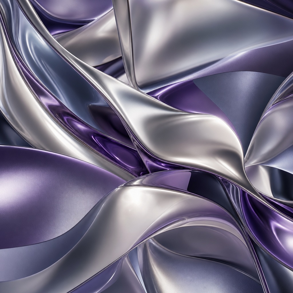 Folded chrome-like metallic sheets in violet, silver, and platinum tones