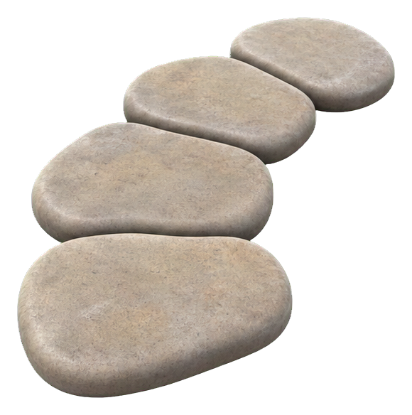 Four rounded stone path pieces arranged diagonally on a transparent background.