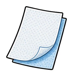 Folded dryer sheet sticker with a light blue patterned surface