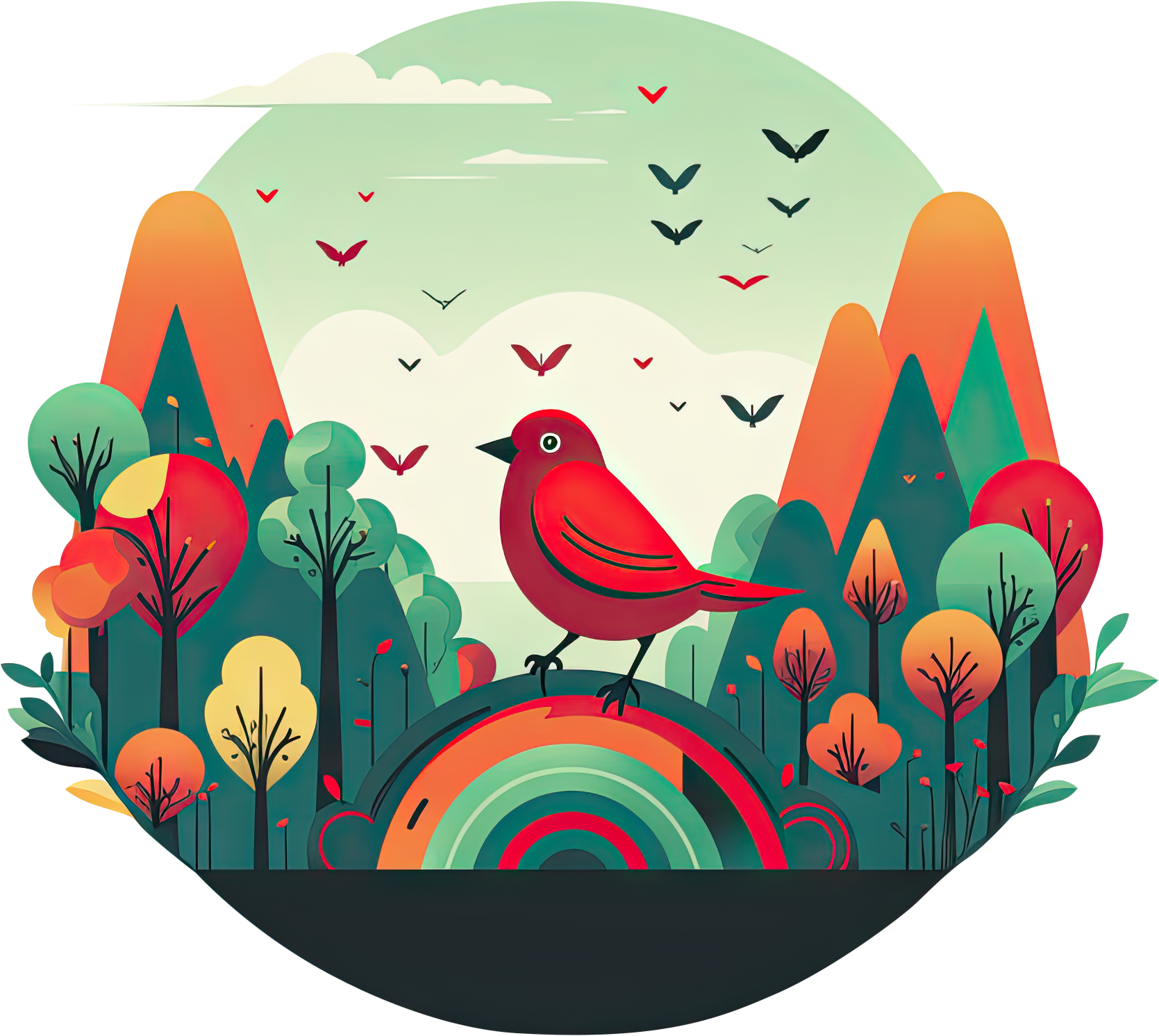 Preview for Red-bird-rainbow-nature-illustration-logo-animal-sticker-4d627