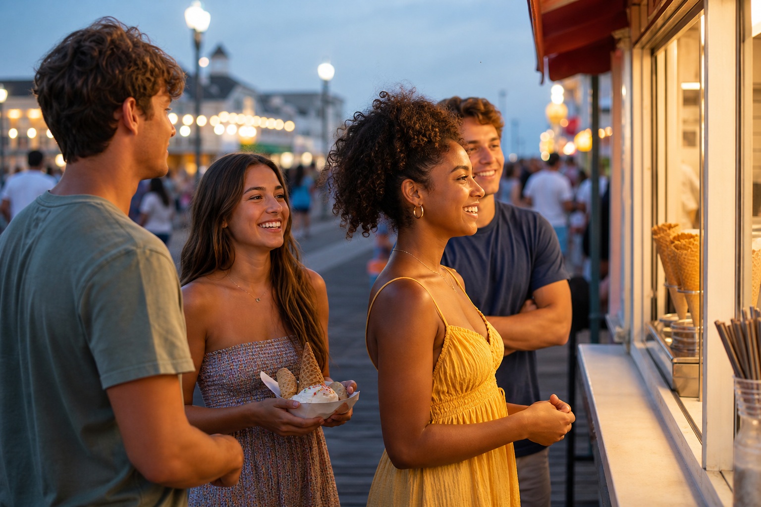 Preview for Boardwalk Friends At Golden Hour Stock Background