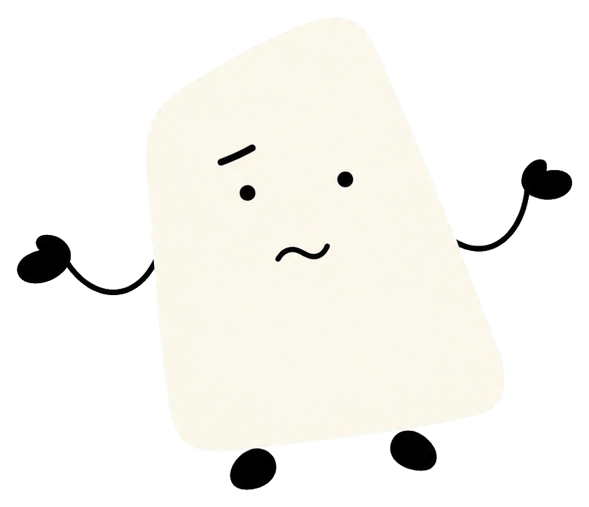 Simple off-white cartoon head with a confused expression and slight tilt