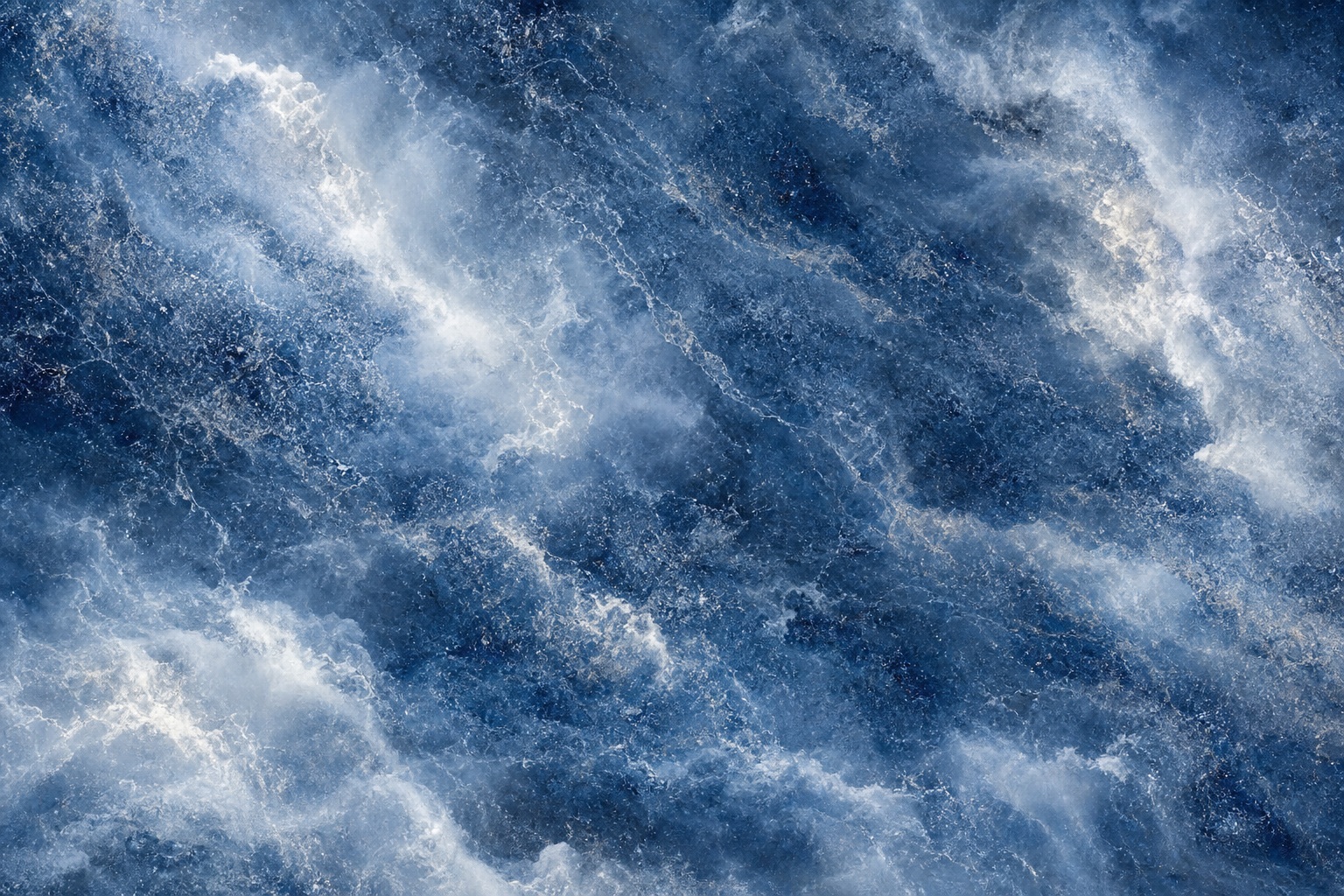 Blue and white cloud-like marble abstraction with flowing mineral textures
