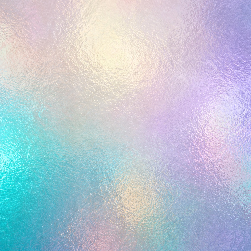 Square iridescent etched glass surface with soft pastel blue, pink, and purple sheen