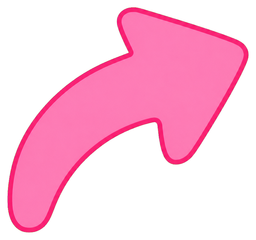 Pink curved geometric arrow sticker pointing upward to the right