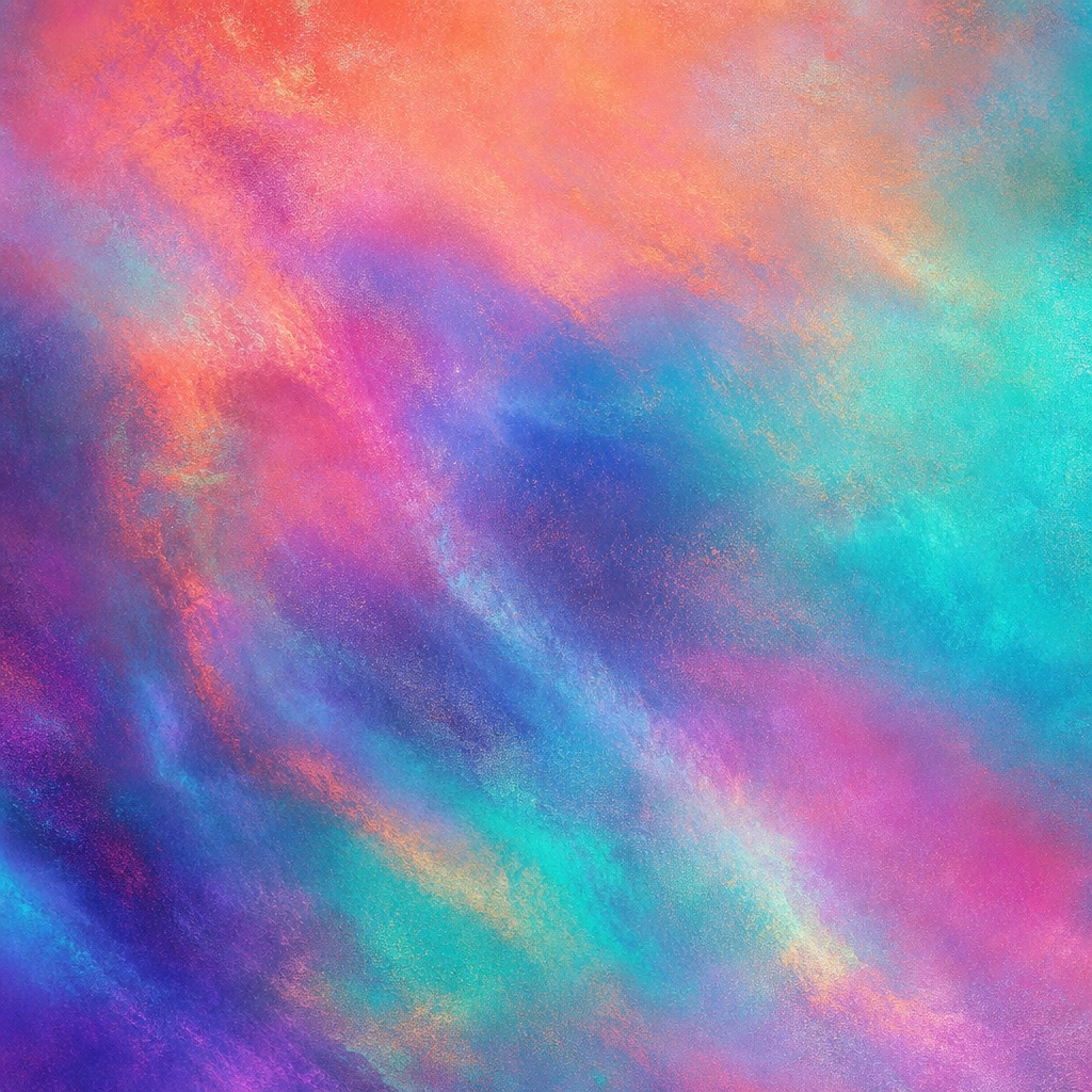 Abstract coral, teal, purple, and pink iridescent gradient with soft misty texture
