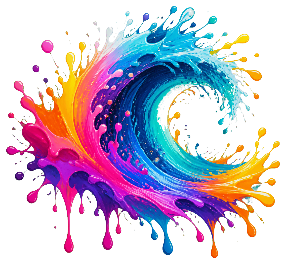 Colorful abstract wave splash with pink, blue, yellow, and orange paint-like motion