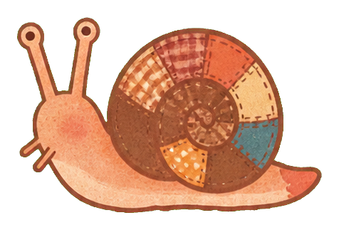 Peach snail with a multicolored patchwork shell and raised eye stalks