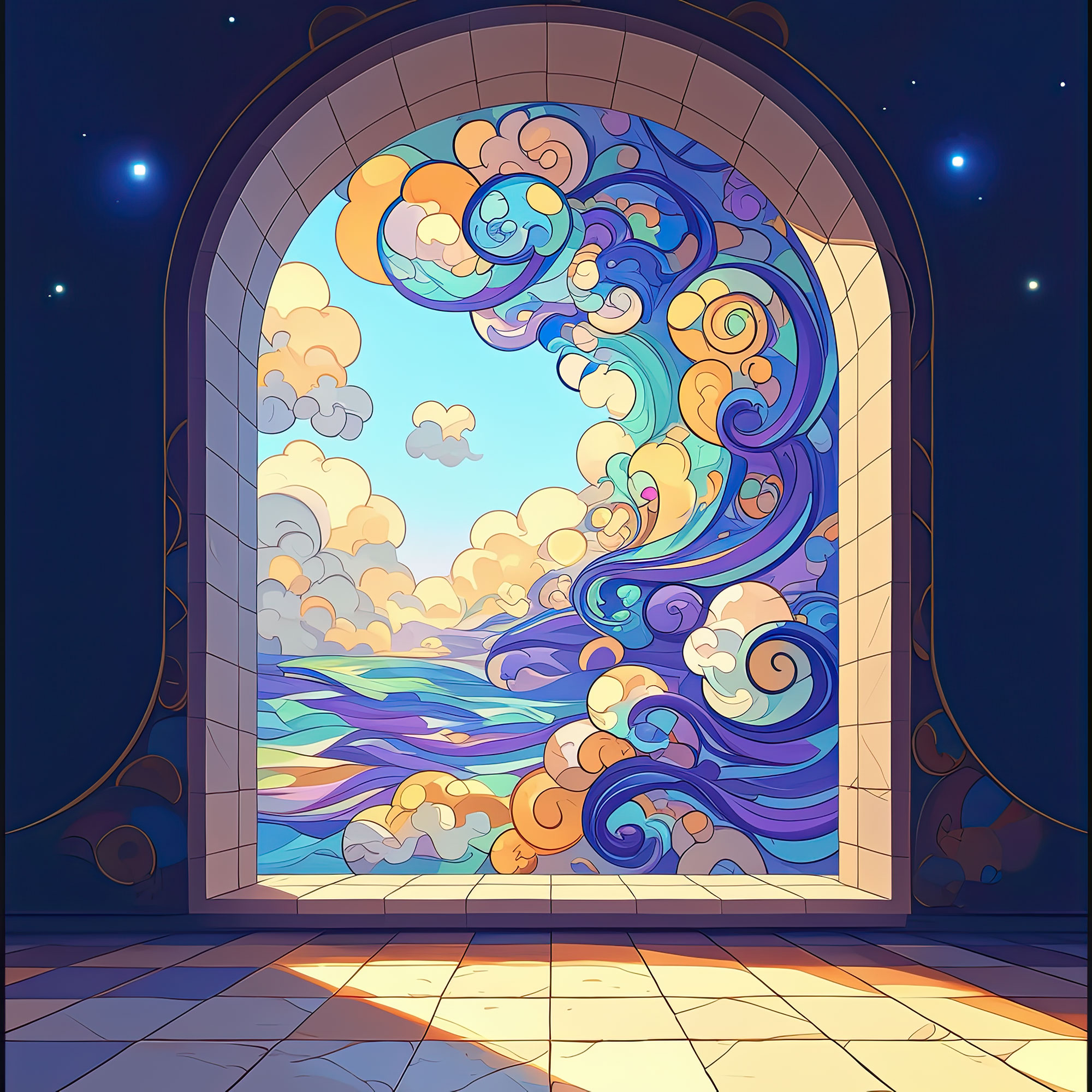 Preview for Stained-glass-ocean-scene-interior-backdrop-background-d6049