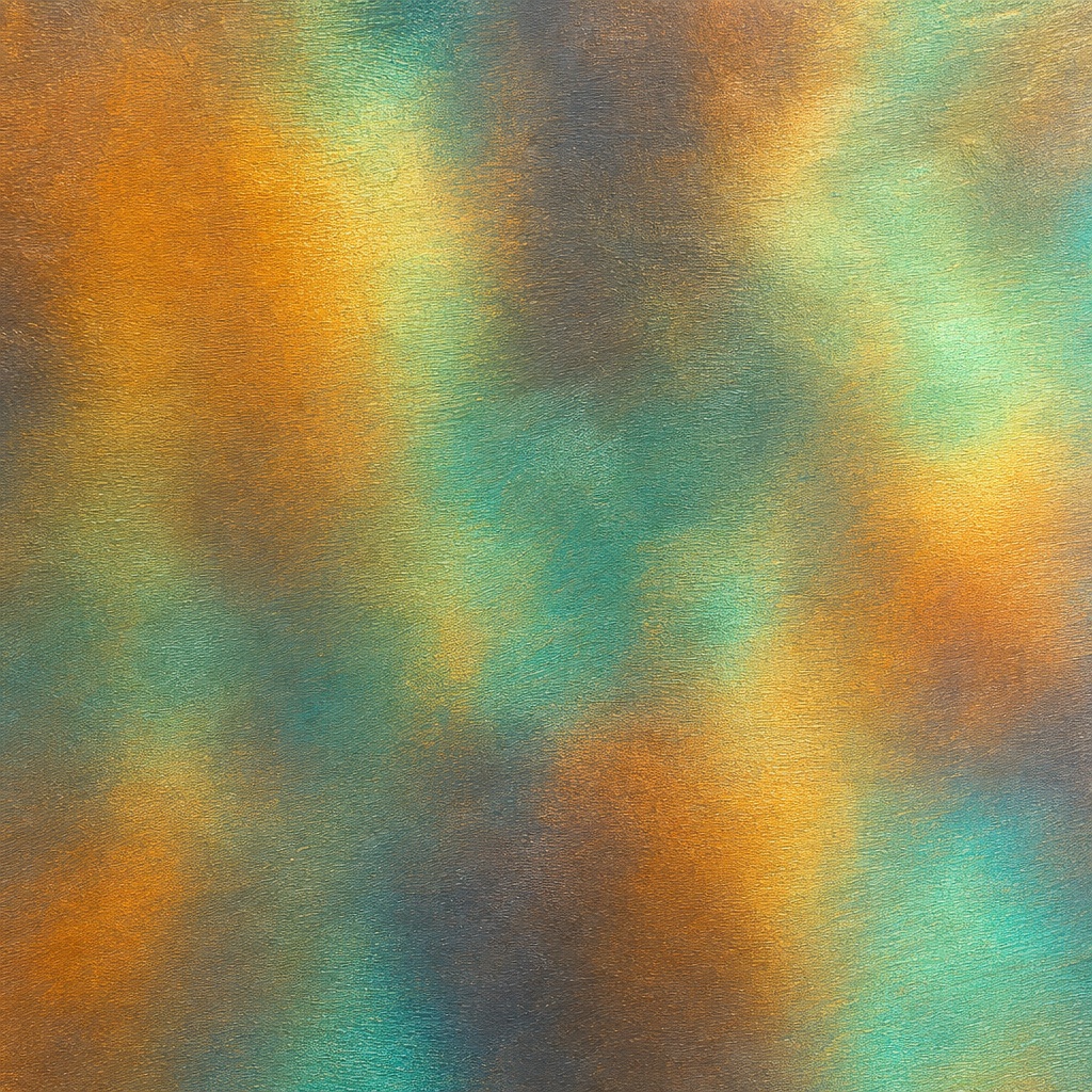Amber, teal, and gold brushed iridescent metal texture with a soft color-shifting surface.