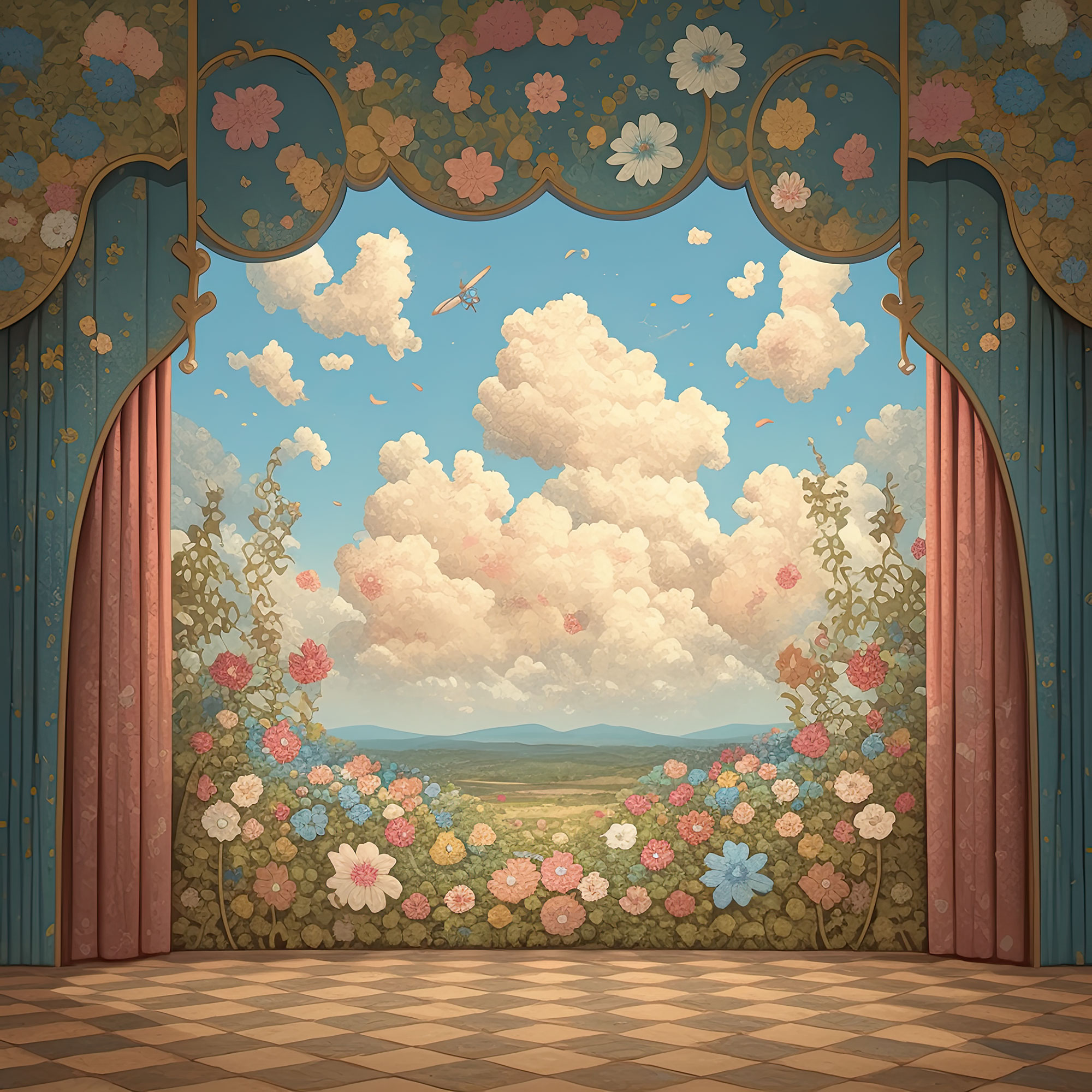 Preview for Whimsical-stage-floral-landscape-interior-backdrop-background-3305e