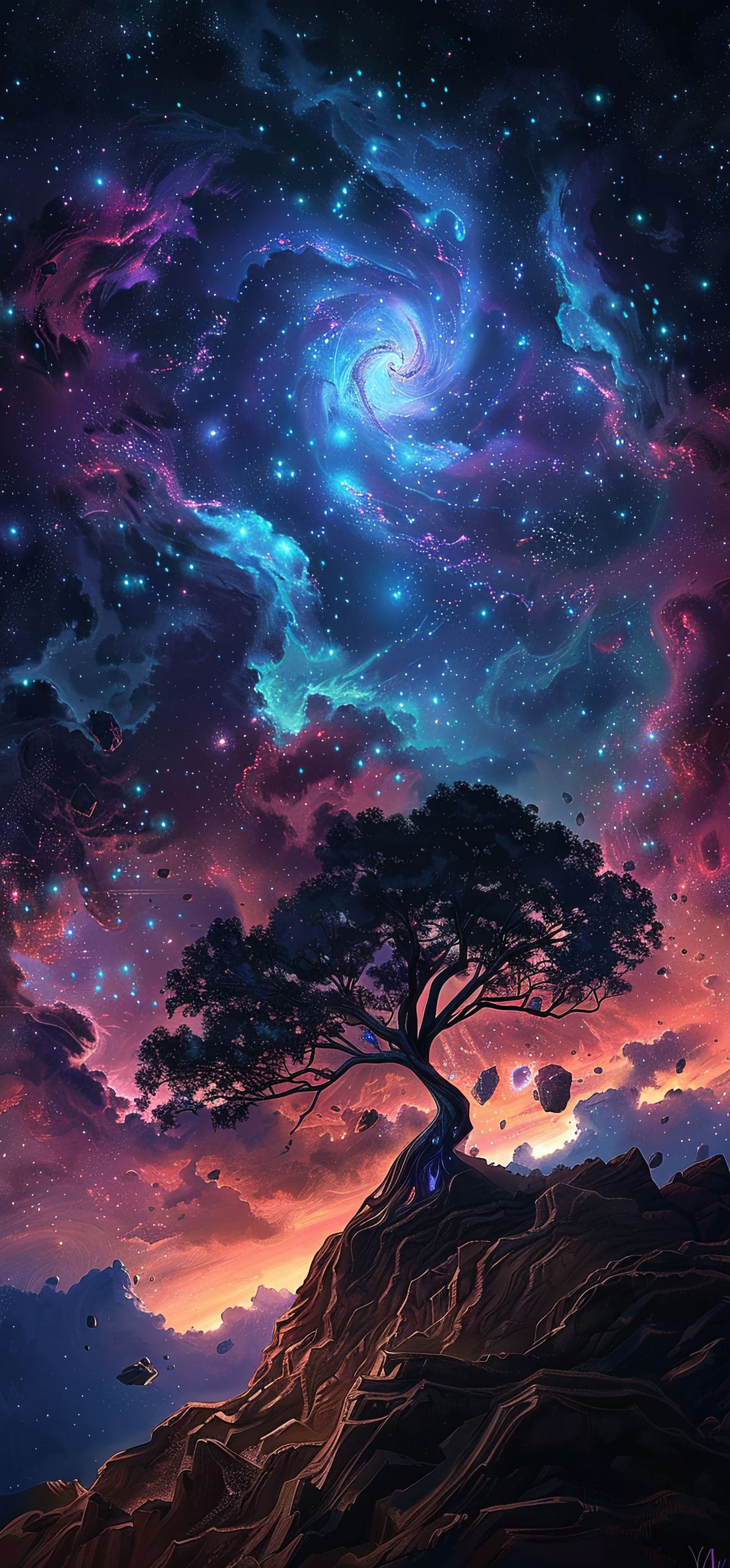 Preview for Cosmic-tree-rocky-outcrop-astrophotography-phone-background-e623d