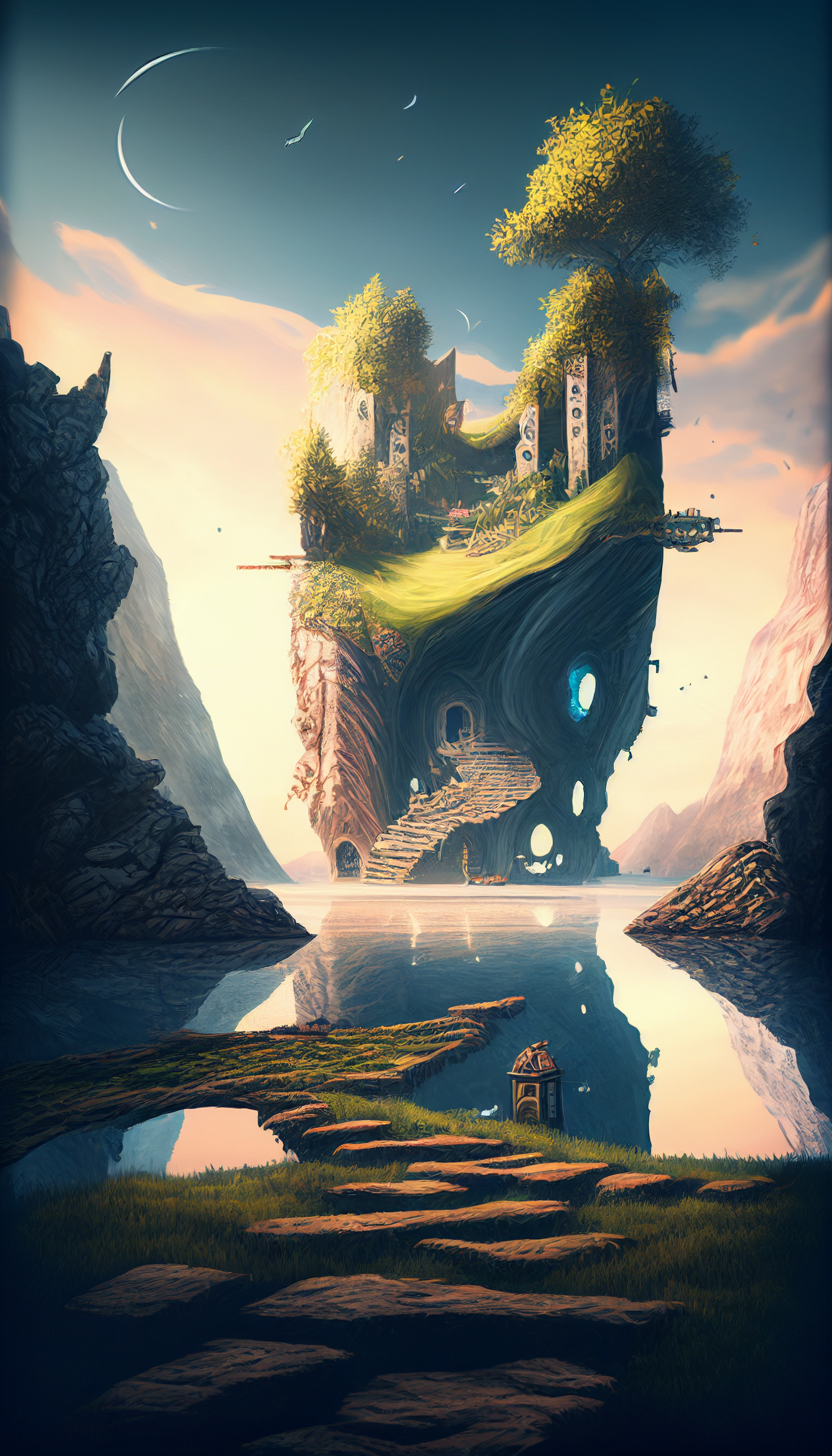 Preview for Floating-island-fantasy-landscape-ai-phone-background-f49fa