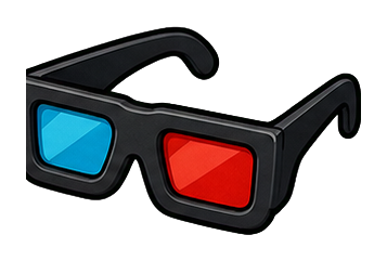 Black 3D glasses with one blue lens and one red lens