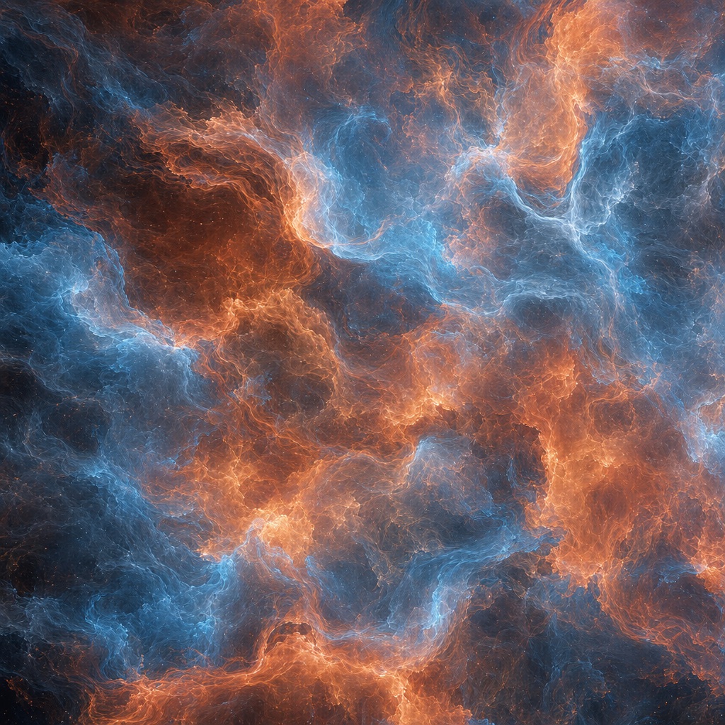 Copper and blue plasma-like light texture with glowing abstract energy swirls