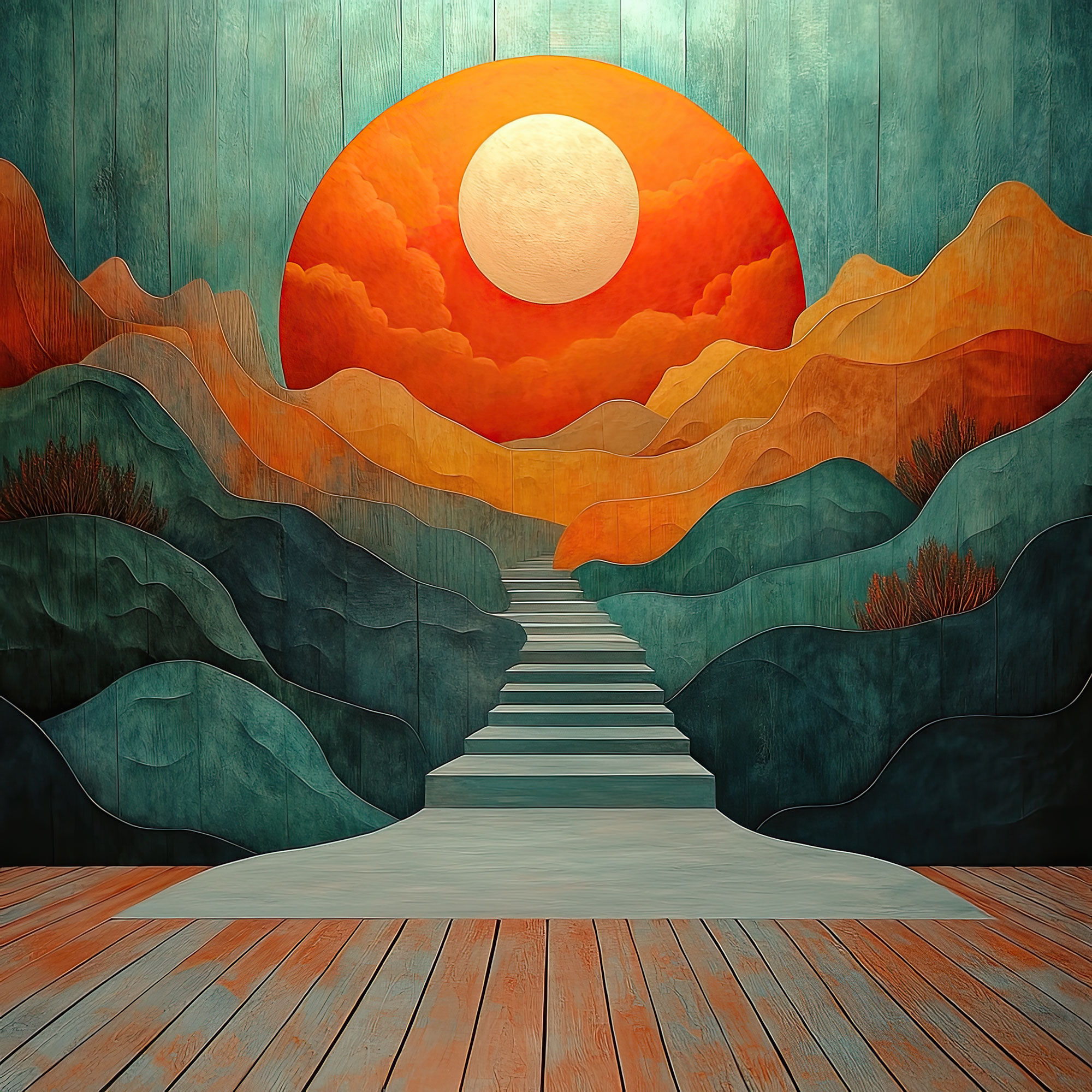 Preview for Surreal-landscape-stairway-orange-horizon-nature-backdrop-backgr-8e858