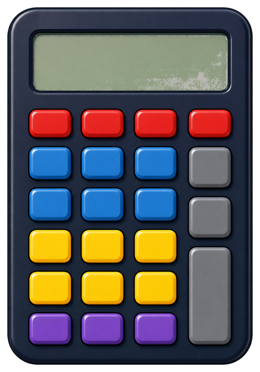 Colorful calculator sticker with a blank display and no numbers on the buttons