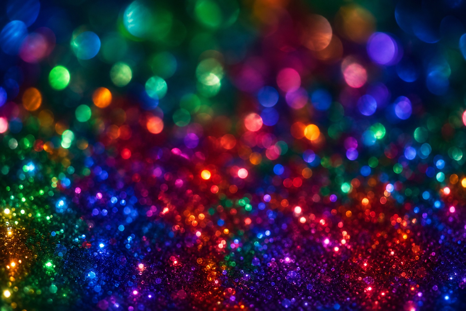 Colorful jewel tone bokeh lights glowing across a dark background