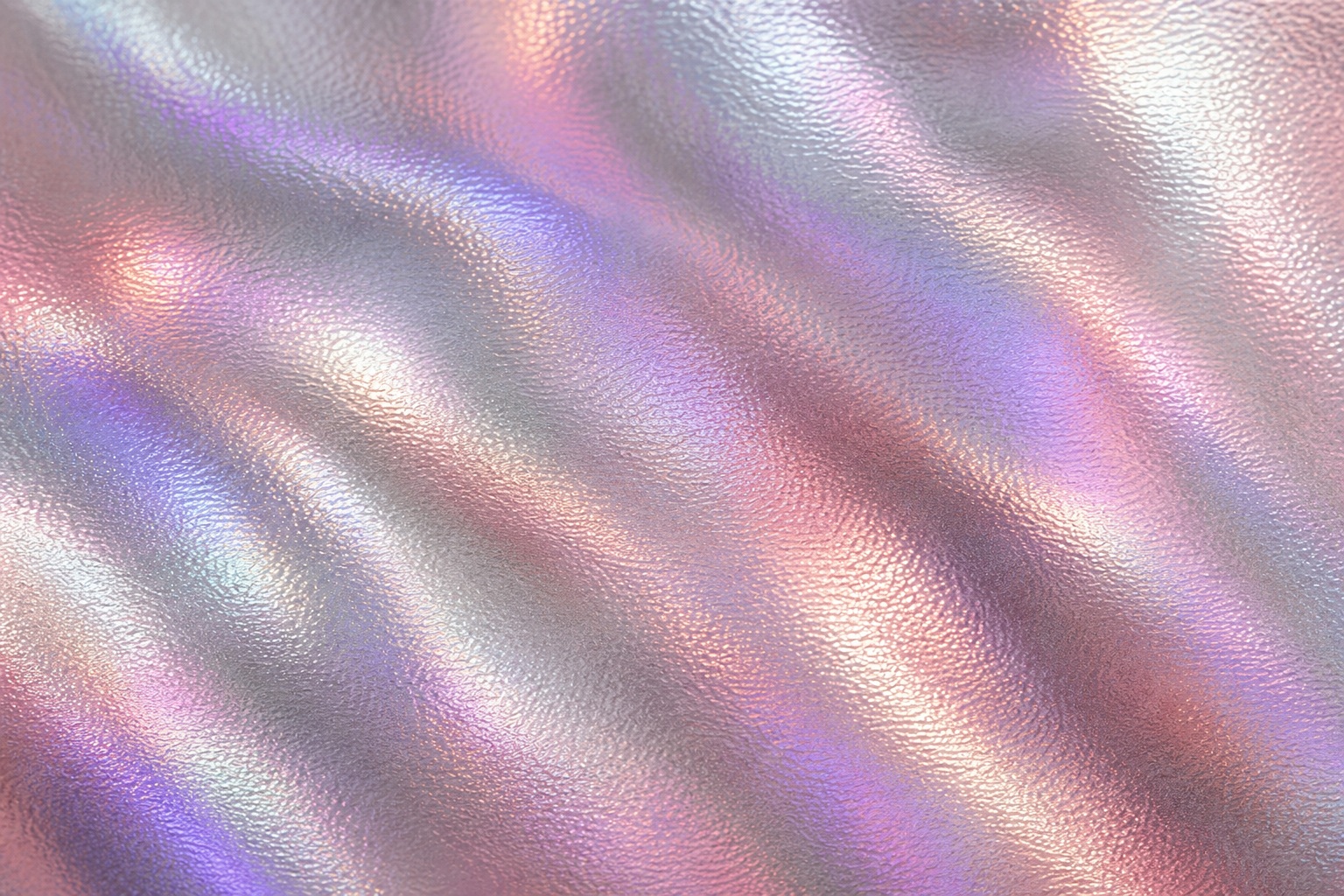 Soft rose chrome holographic ripples with iridescent light shifting across the surface.