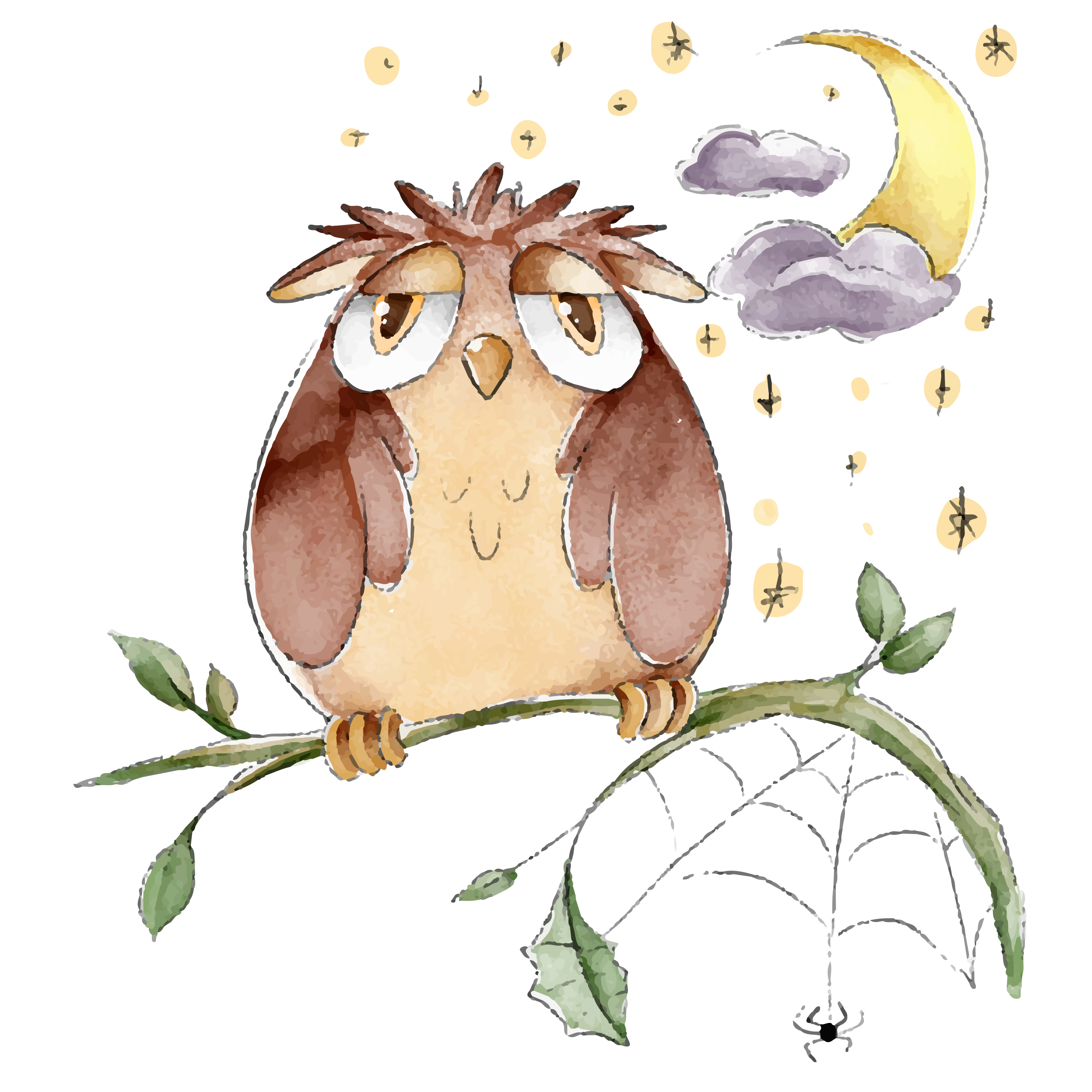 Preview for Whimsical-owl-illustration-halloween-watercolor-sticker-68bf8