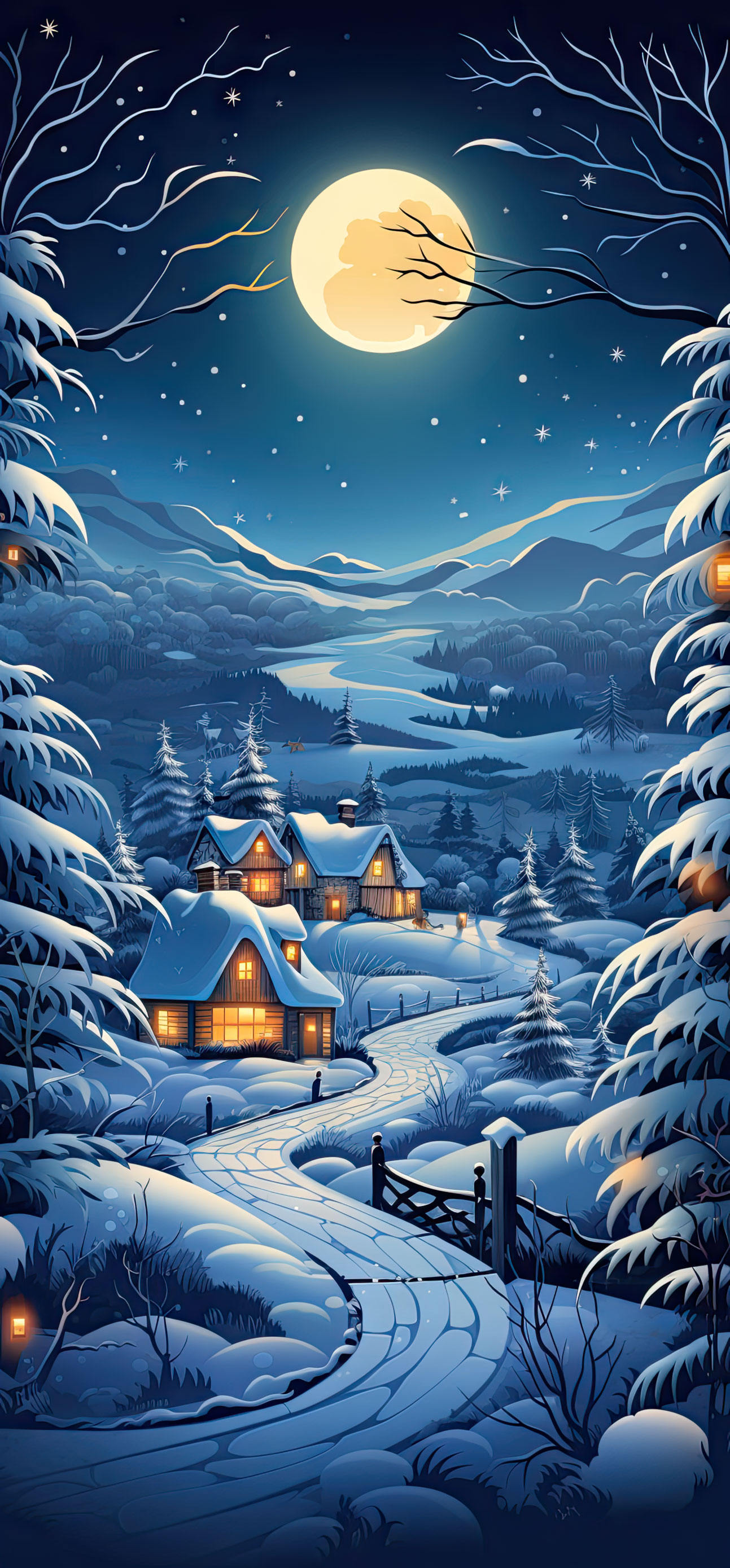 Preview for Winter-night-landscape-christmas-phone-background-6784e