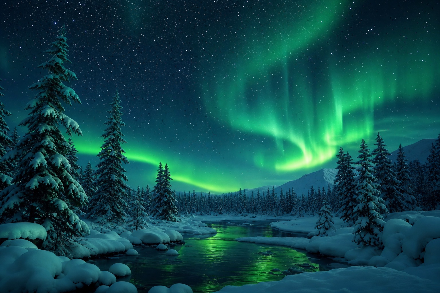 Preview for Aurora Winter Forest Stock Background