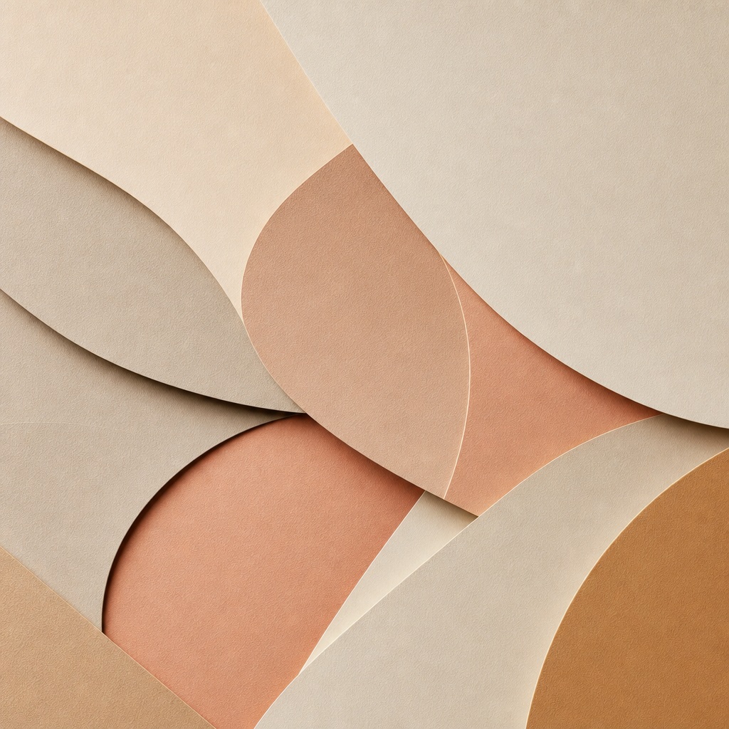 Layered paper cut geometric shapes in warm neutral and peach tones