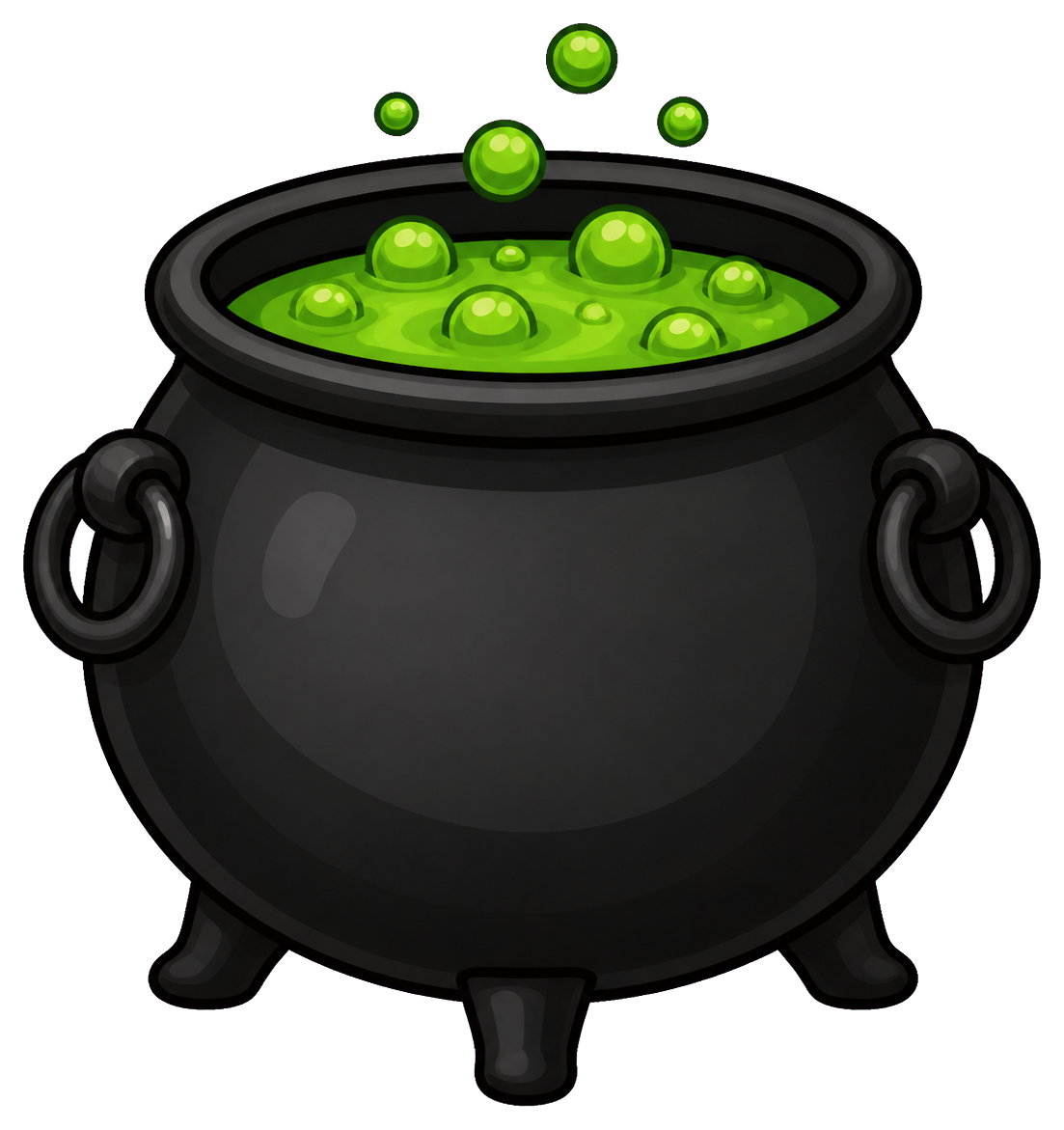 Black Halloween cauldron filled with bright green bubbling potion