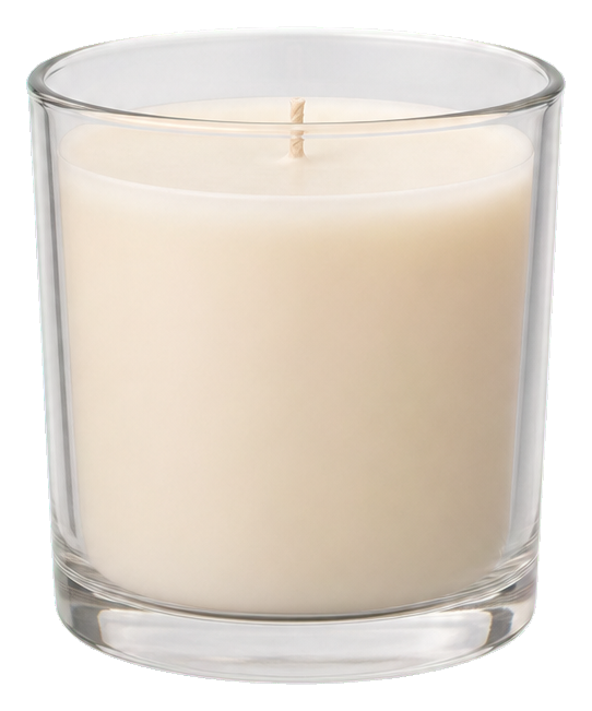 A realistic white candle in a clear glass container sticker