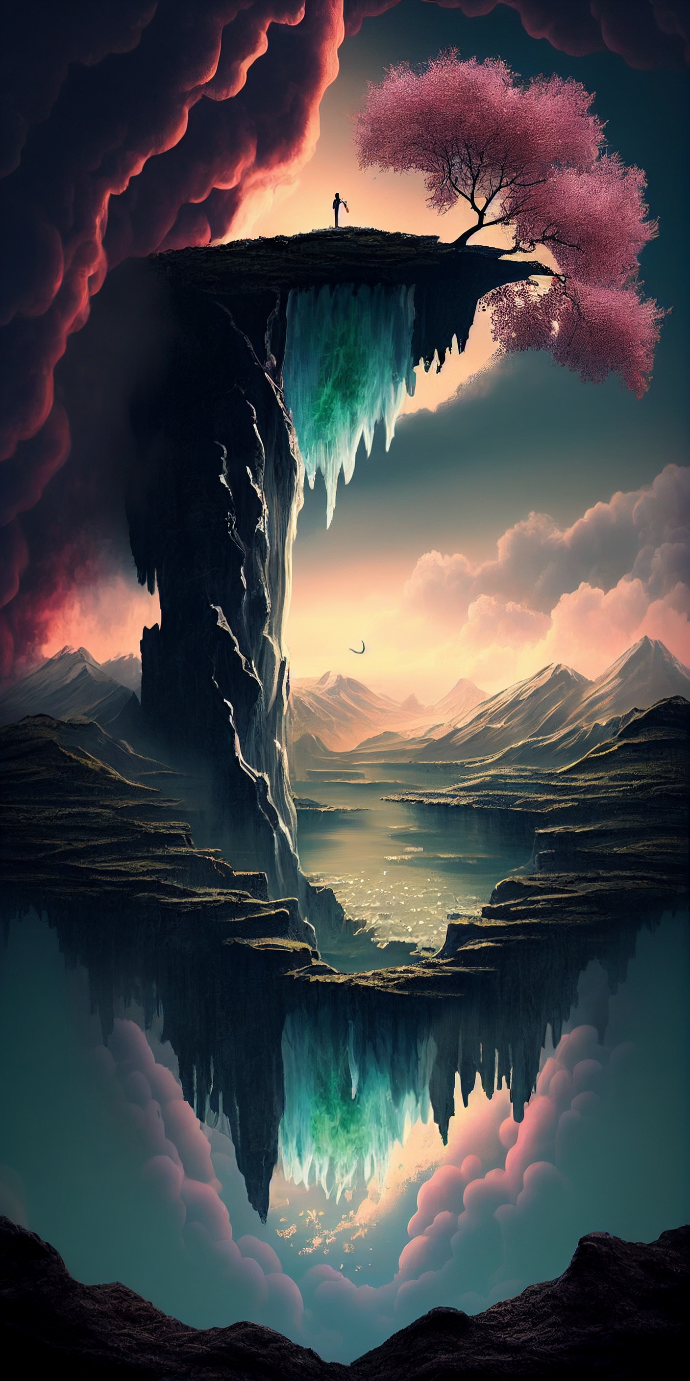 Preview for Surreal-landscape-cliff-waterfall-ai-phone-background-9af1c