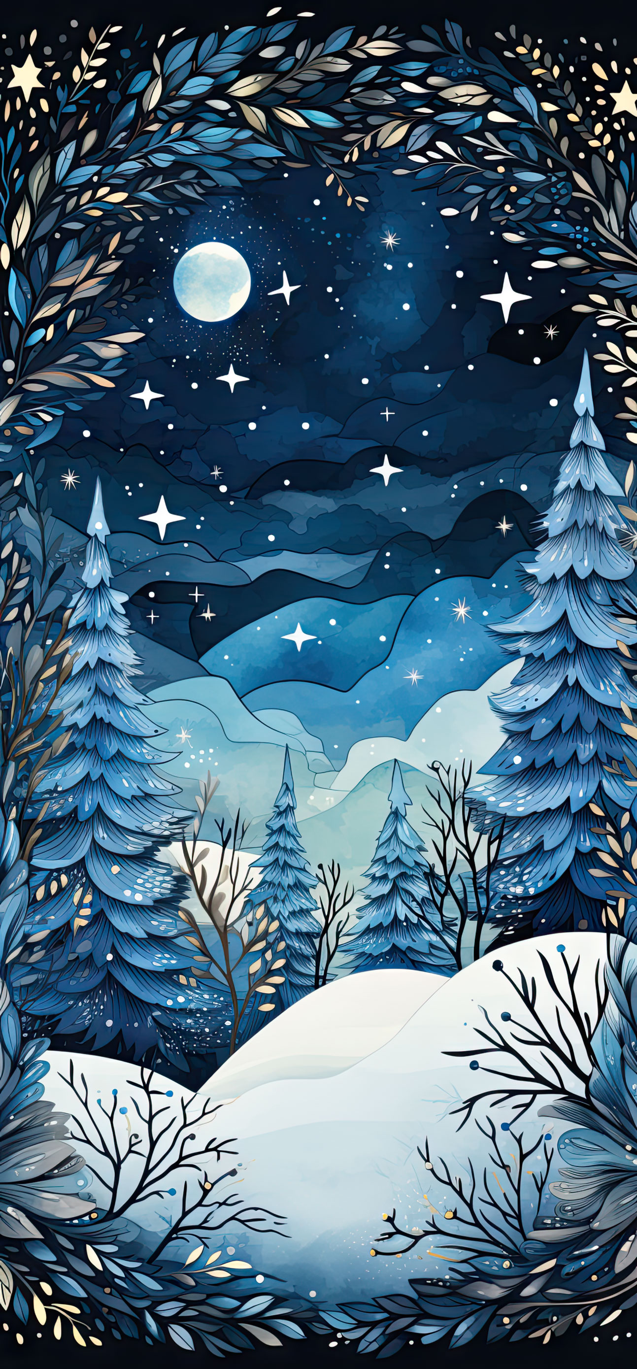Preview for Winter-night-landscape-illustration-christmas-phone-background-849d3