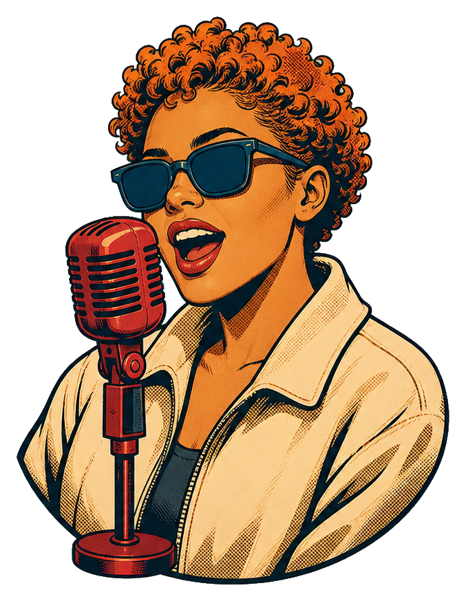 Preview for Orange Short Curls Vintage Mic Sticker
