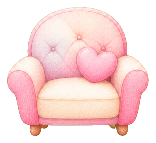 Pink kawaii armchair sticker with a heart-shaped cushion and rounded arms