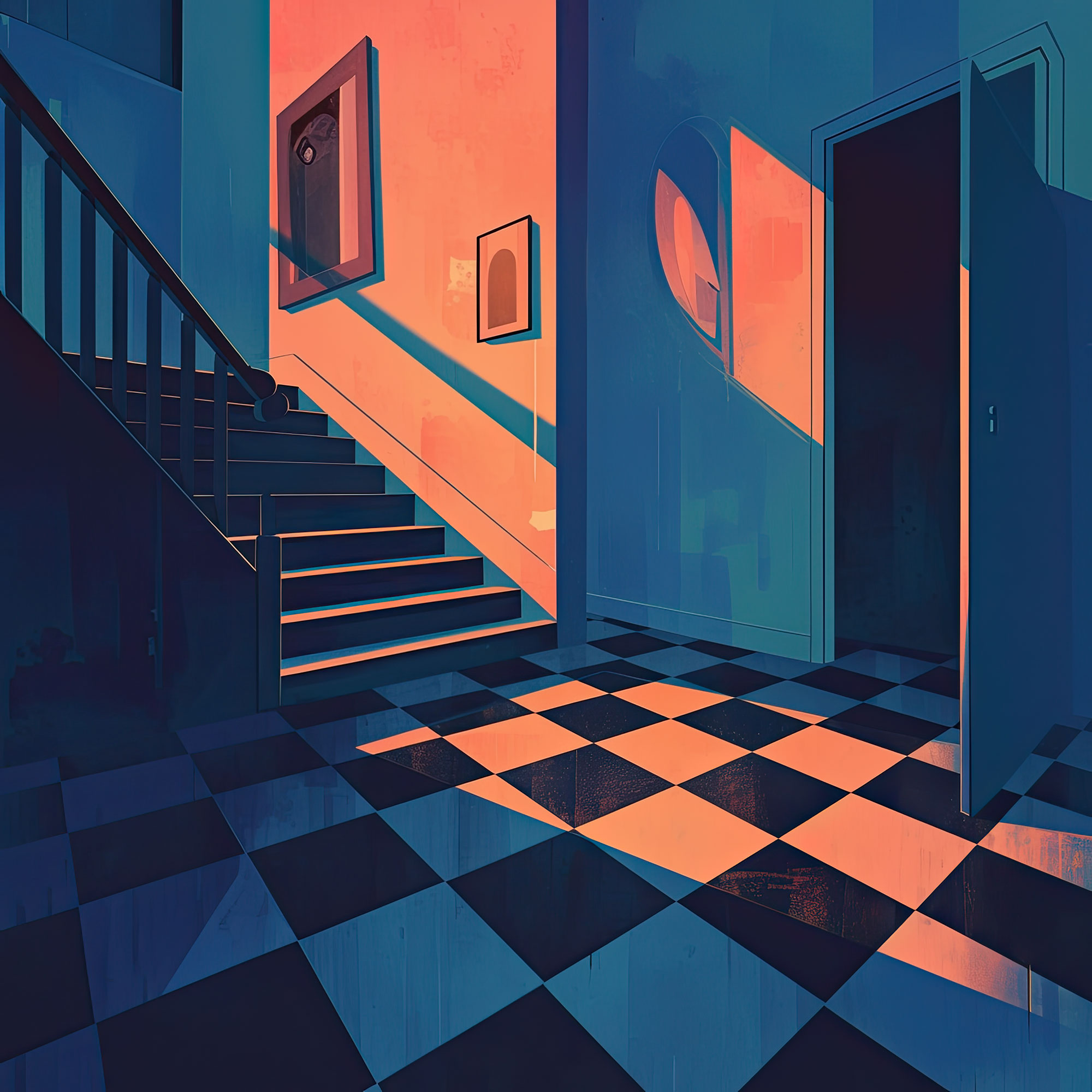 Preview for Mysterious-hallway-staircase-abstract-backdrop-background-8507d
